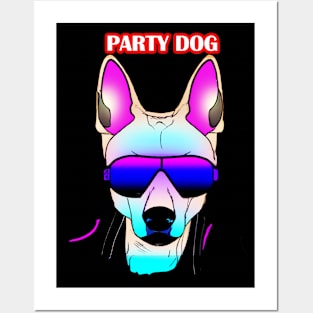 Party Dog Synthwave Retro Posters and Art
